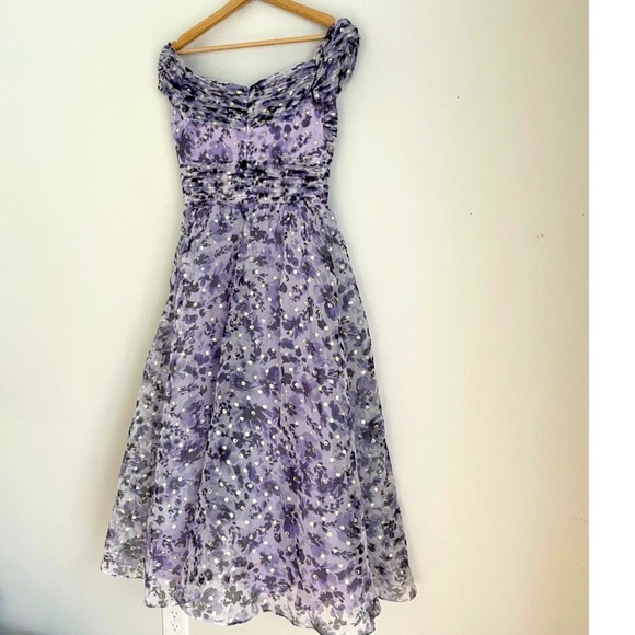 New Shoshanna -Meraki Fleur Clip Dot Purple Midi Dress - Picture 10 of 12